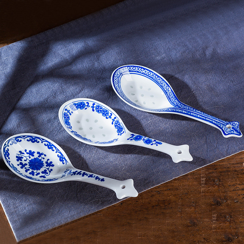 汤匙大勺汤勺饭勺子中式高温瓷景德镇陶瓷青花玲珑釉下彩家用餐具
