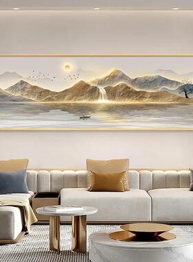 客厅旭日东升山水画沙发背景墙装饰画紫气东来横幅壁画高级感挂画