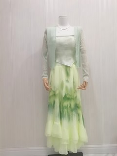 夏季韩系穿搭海边度假绿色花边扎染风情万种连衣裙绝美小半身裙子