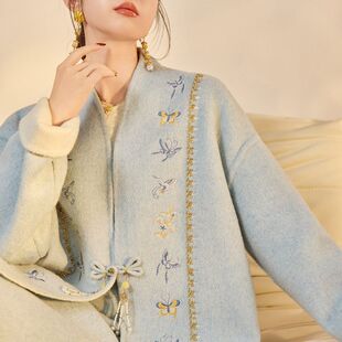 冬季高端国风古韵设计感盘扣新款毛呢羊毛外套半裙两件套女 NX015