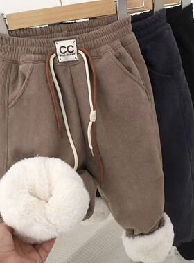 男女童冬季新款兔毛加绒卫裤儿1童加绒棉裤一条过冬保暖裤潮