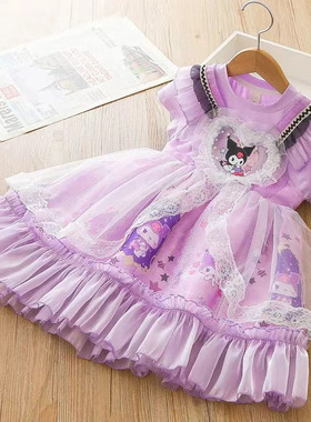 新款女童短袖连衣裙夏季2024新款薄洋气儿童网纱小女孩公主裙子