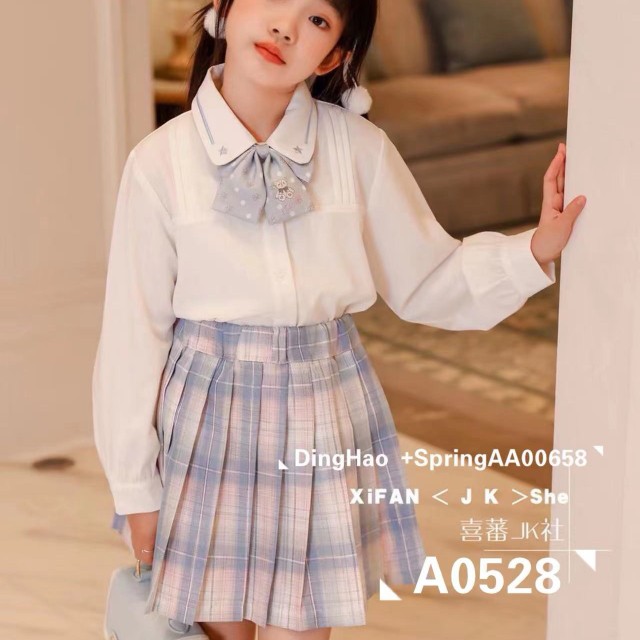喜蕃jk女童学院风套装卡通熊白衬衣百褶裙两件套送领结中大童制服