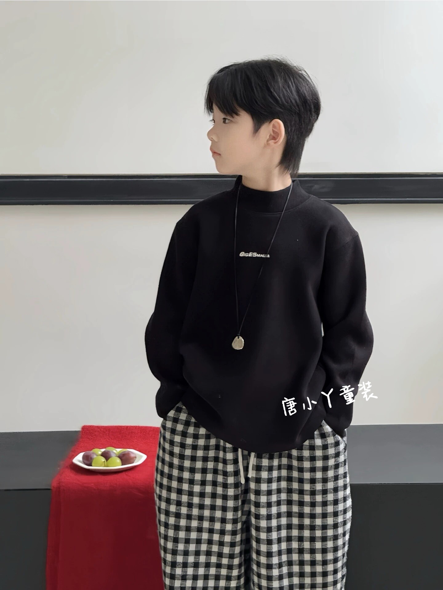 儿童仿羊绒蚕丝打底衫big加厚半高领长袖青少年中大童黑白保暖衣z