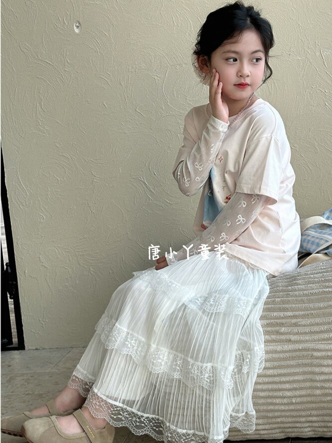 女童防晒袖T恤假两件美少女蝴蝶T恤