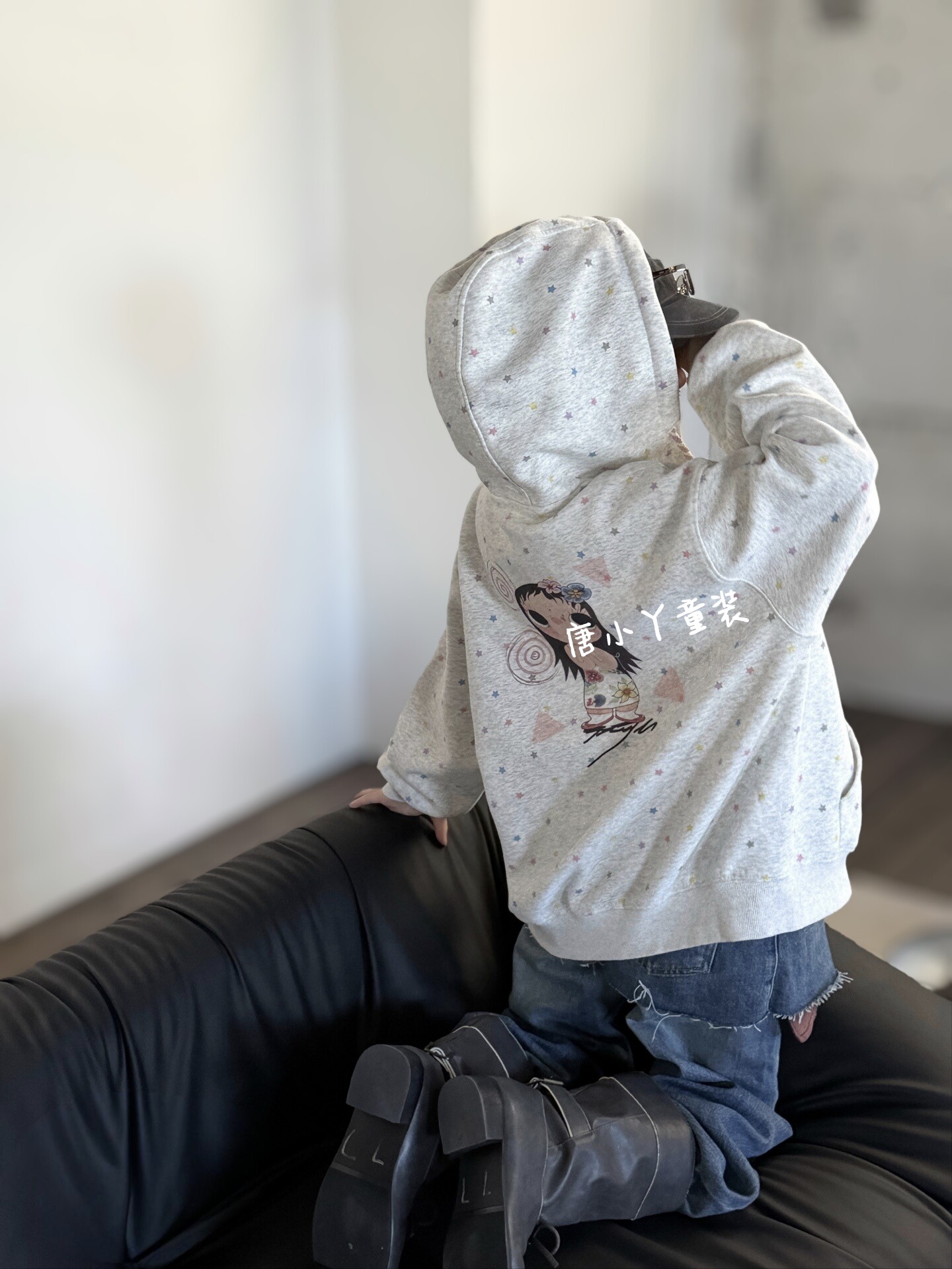 女童连帽外套春秋款拉链卫衣开衫满印彩色星星卡通小玉中大童y