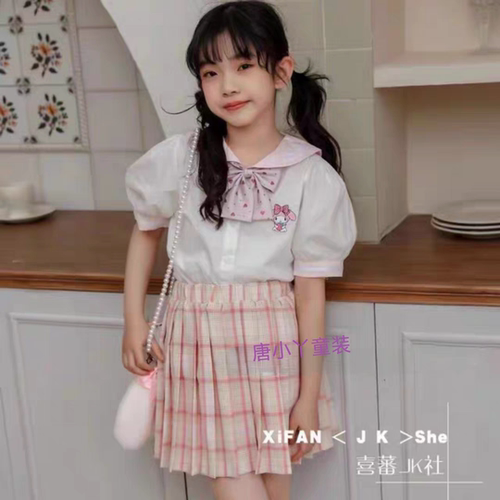 喜蕃jk社女童美乐蒂学院风套装玲娜贝儿纯棉娃娃领衬衫百褶裙三件