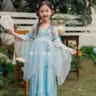 佐家高端女童汉服逃之夭夭蝴蝶仙子重工刺绣超仙古风长裙蓝色妖姬