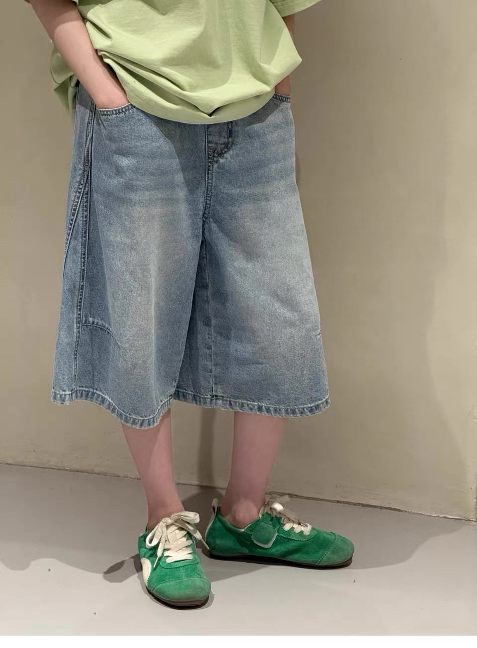 中大童牛仔中裤夏季薄款棉质柔软设计感立体拼接六分裤男青少年