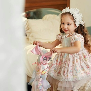 艾拉安朵女童洛丽塔连衣裙纯棉冰淇淋彩色球拼接网纱专柜高定