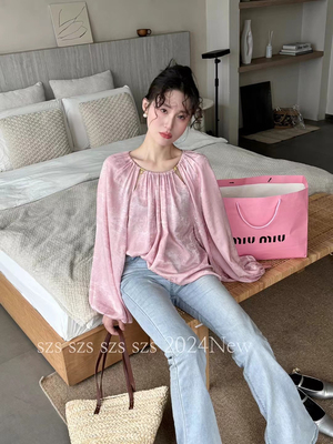 新款衬衫SL41S020时尚圆领印花宽松修身气质小衫特价138