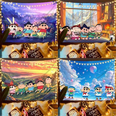 卡通蜡笔小新挂布背景布可爱宿舍卧室床头装饰布出租屋墙面遮丑布