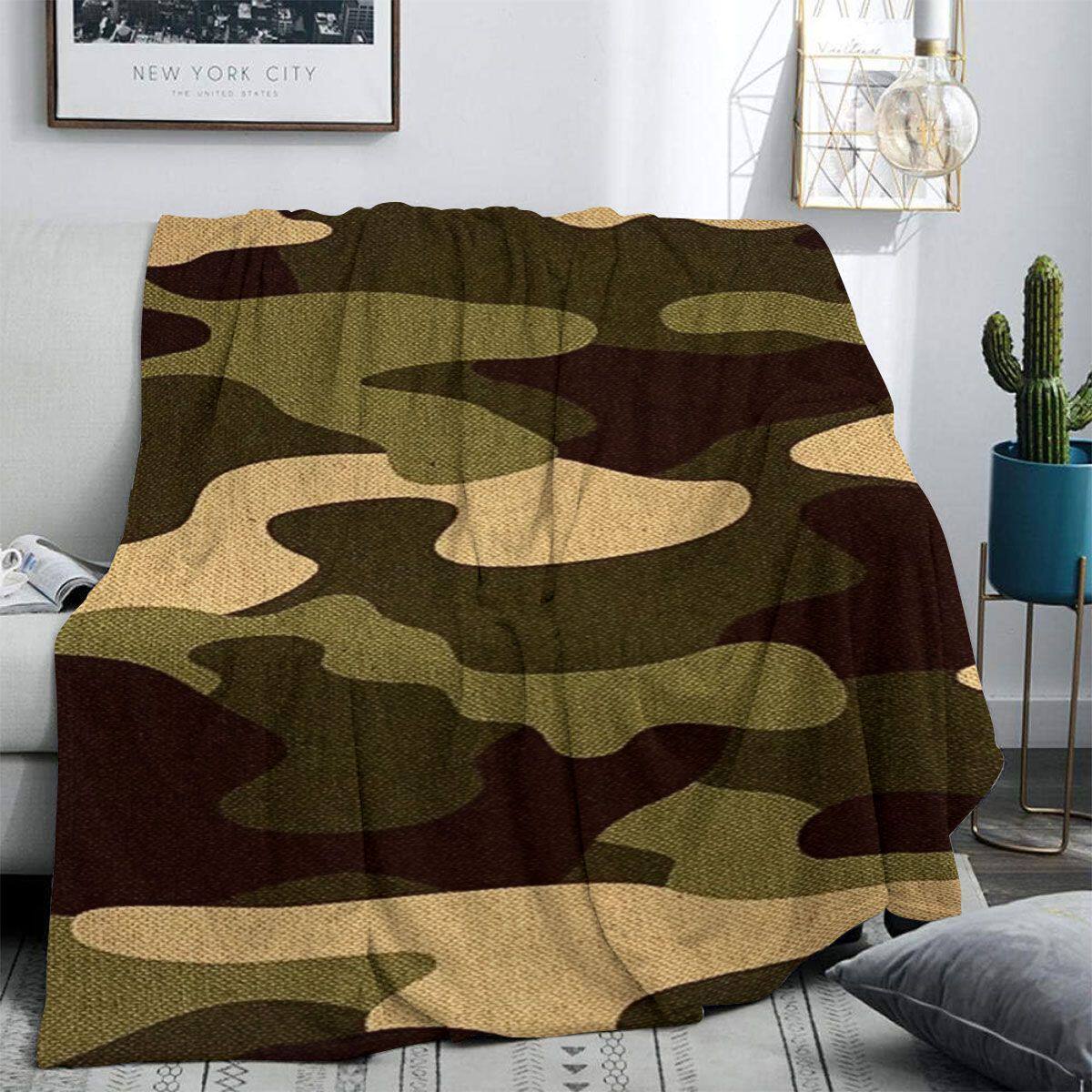 迷彩法兰绒亲肤毛毯学生宿舍儿童房午睡毯卧室办公室午睡盖腿毯