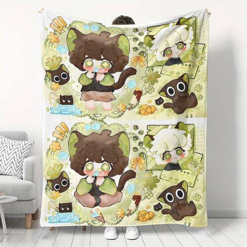 罗小黑亲肤法兰绒超柔软午休毯子盖毯午睡毯盖腿披肩盖毯