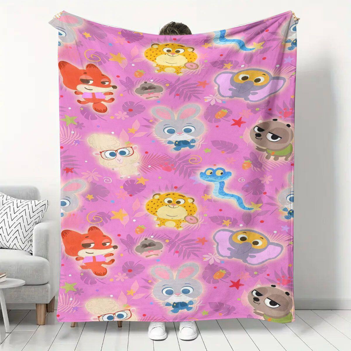 卡通疯狂动物城法兰绒数码印花超柔软午休毯子盖毯午睡毯盖腿披肩