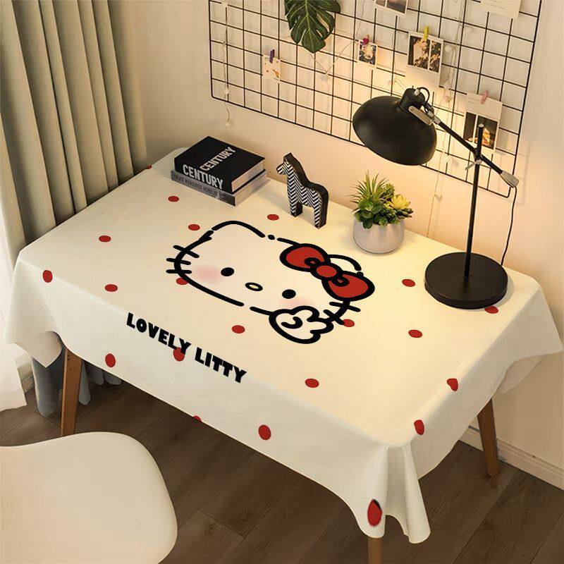 可爱Kitty猫桌布ins少女心凯蒂猫宿舍卧室书桌防尘布茶几餐桌桌布