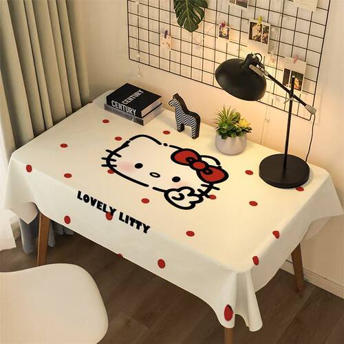 可爱Kitty猫桌布ins少女心凯蒂猫宿舍卧室书桌防尘布茶几餐桌桌布