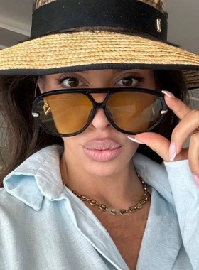 欧美大框飞行员式墨镜双梁蛤蟆镜男女潮朋克风骑行太阳镜圆脸显瘦