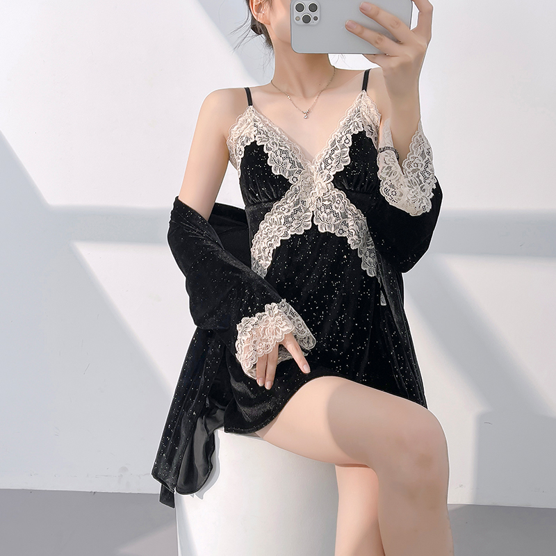 Geniequeen金丝绒吊带睡裙女