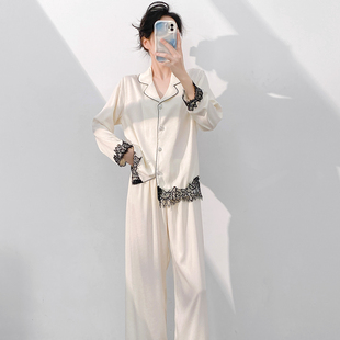 法式 2025夏季 新款 睡衣女冰絲長(zhǎng)袖 性感蕾絲甜美公主可外穿家居服