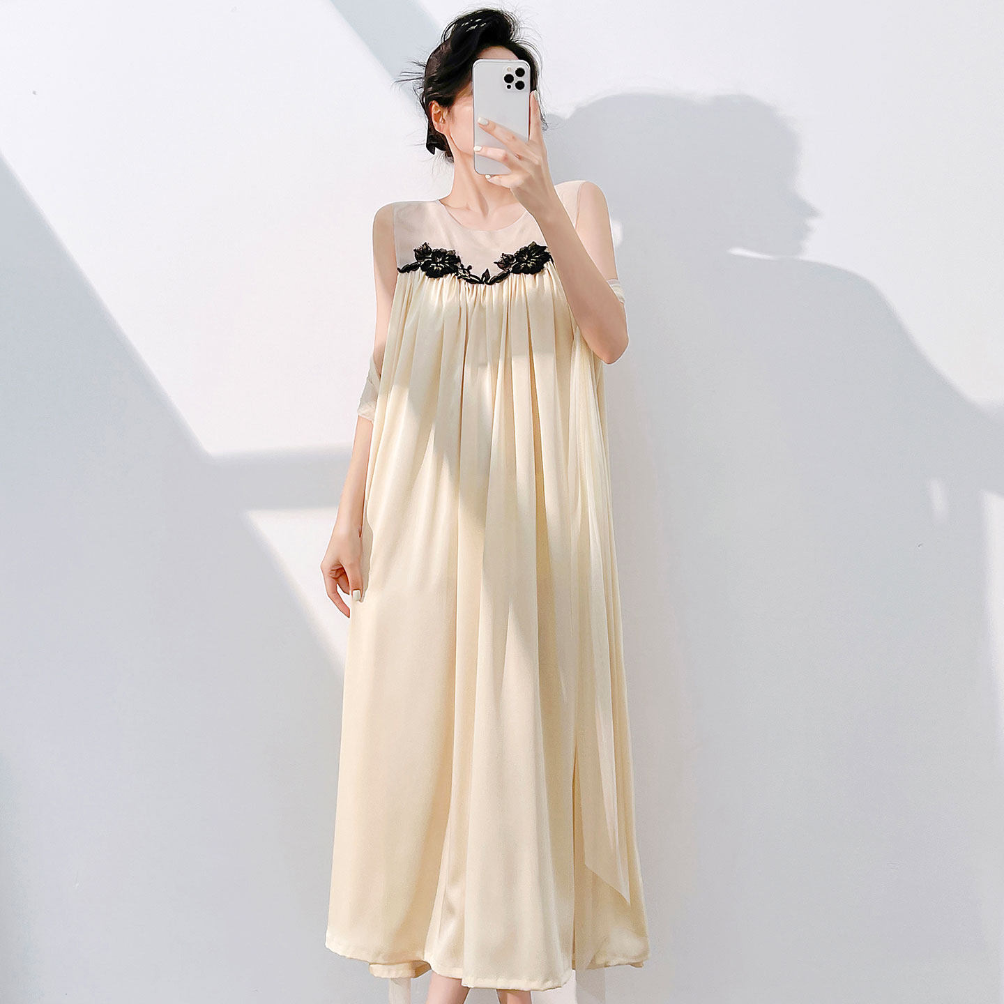 新款春夏女冰丝高级感宫廷风长款可外穿睡裙带胸垫舒适宽松睡衣女,女士内衣/男士内衣/家居服,睡衣/家居服套装,淘宝优惠券,粉丝福利购,淘宝优惠卷