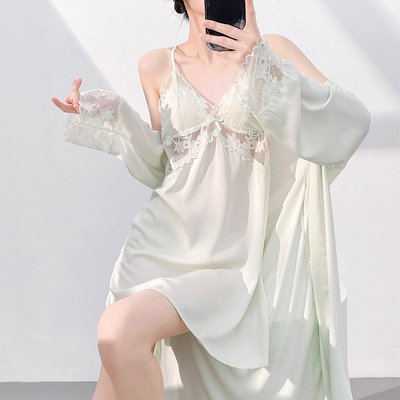2025新款醋酸吊带睡裙女两件套