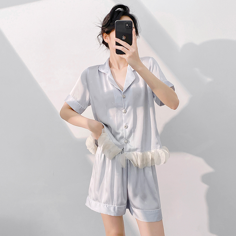 冰丝睡衣女夏季新款法式荷叶边
