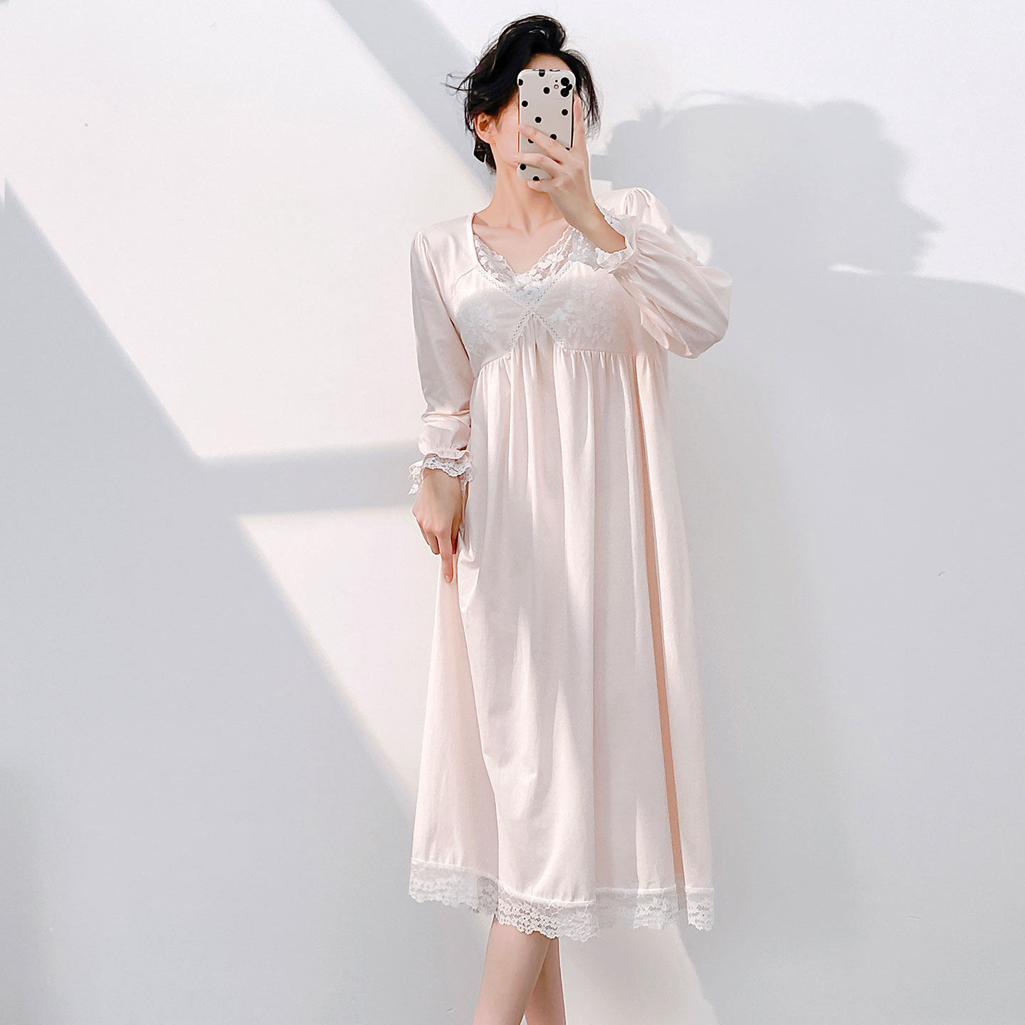 长袖睡裙棉春宽松大码长款法式绣花舒适睡衣带胸垫可外穿家居服秋,女士内衣/男士内衣/家居服,睡衣/家居服套装,淘宝优惠券,粉丝福利购,淘宝优惠卷