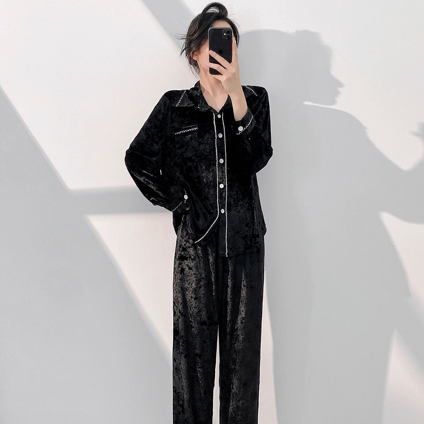 金钻绒睡衣女秋季新款轻奢高级感翻领开衫家居服长袖宽松睡衣套装,女士内衣/男士内衣/家居服,睡衣/家居服套装,淘宝优惠券,粉丝福利购,淘宝优惠卷