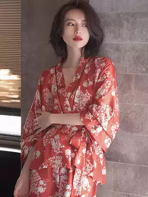 Pajamas female summer ice silk two-piece nightgown Silk Loose sexy high-end long-sleeved pajamas female spring and autumn thin