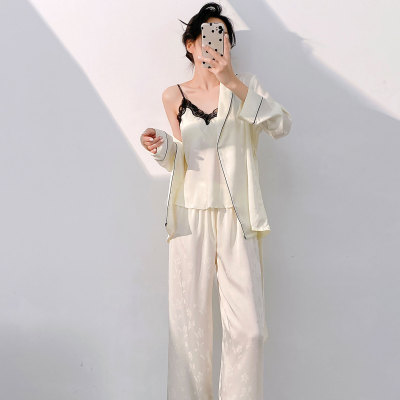 法式性感冰丝睡衣女三件套