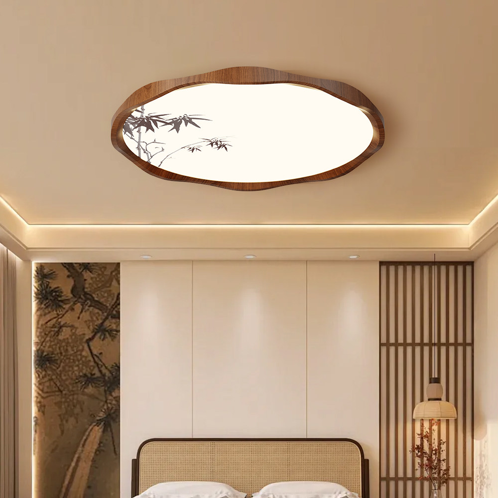 东方美学卧室吸顶灯中古风护眼超薄极简胡桃木色复古房间书房灯具