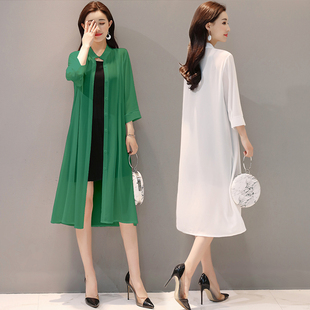 休闲度假旅游防晒服 外搭开衫 清货处理雪纺防晒衣女中长款 春夏长袖