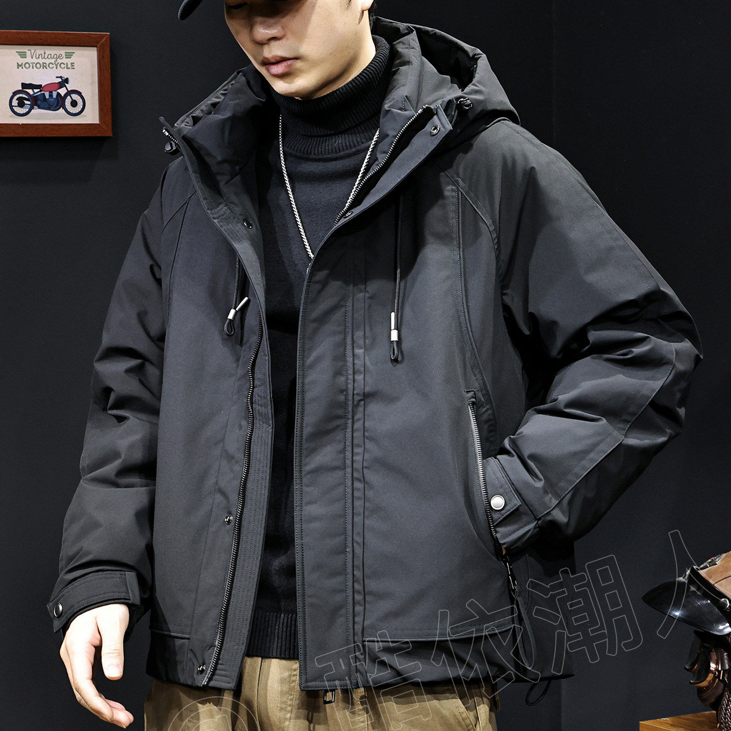 爆款国标90白鸭绒工装羽绒服男连帽外套2025冬季新款保暖潮牌大码