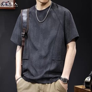 肌理轻薄速干短袖t恤男士夏季2025新款潮牌大码高端衣服体恤男款