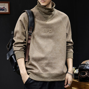 半高领潮牌加绒卫衣男秋冬男款衣服秋季2025新款重磅大码美式复古