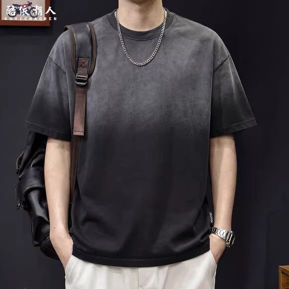 美式复古重磅纯棉水洗短袖T恤男26夏季新款宽松休闲渐变潮牌大码