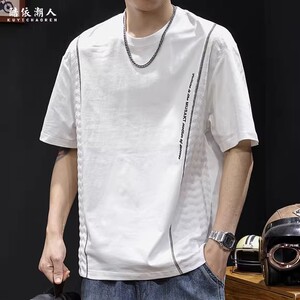 提花撞色潮牌短袖t恤男士大码夏季2025新款高端衣服重磅百搭体恤