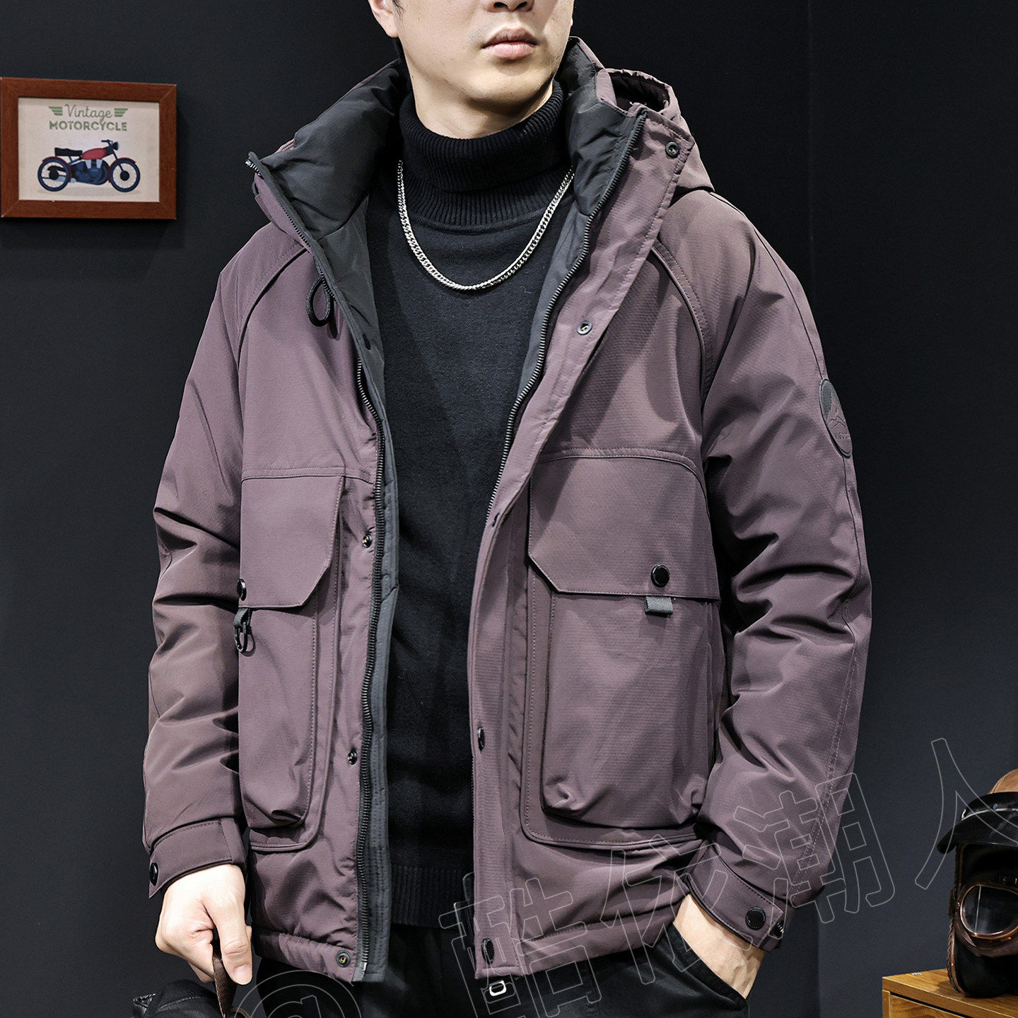 爆款羽绒服男冬季2025新款加厚保暖连帽男士潮牌工装高端外套大码