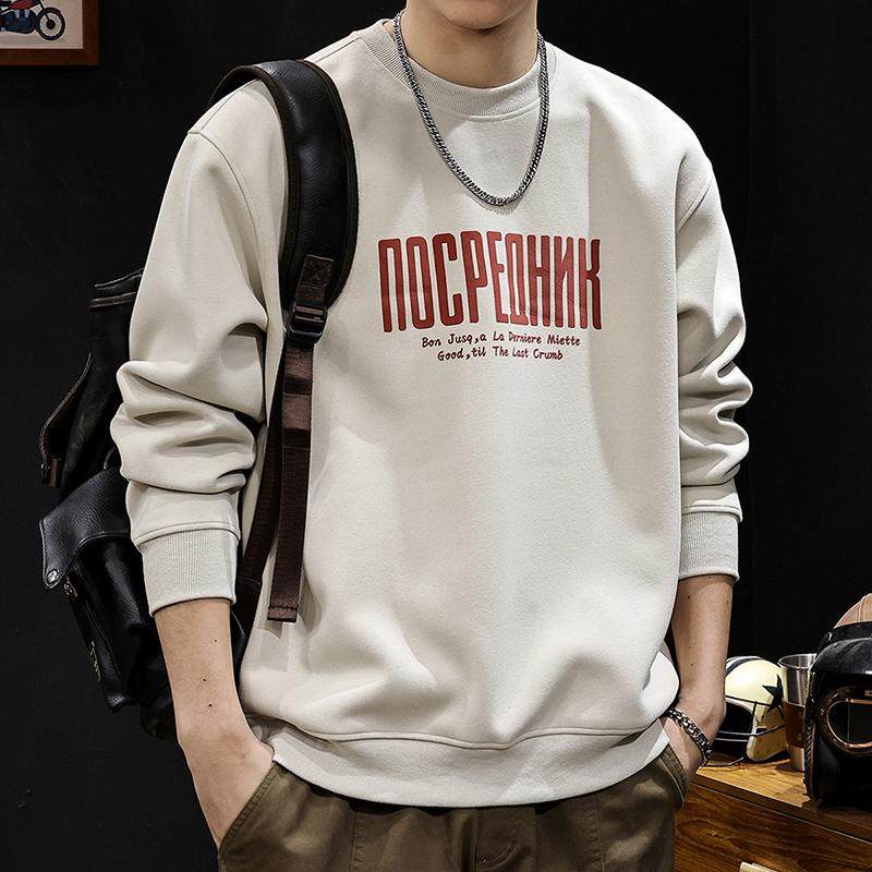 圆领潮牌字母印花卫衣男2025新款重磅美式男装大码男士衣服春秋款