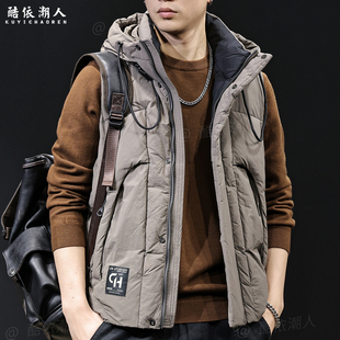 2025新款石墨烯棉服马甲男秋冬潮流连帽短款拼接外套轻薄内胆大码