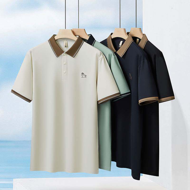 官方品牌2026年夏季新款男士加肥加大码商务休闲翻领短袖T恤