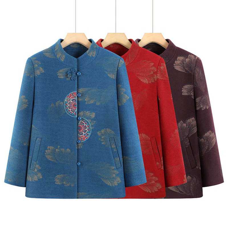 官方中老年人春秋季女新款妈妈上衣服奶奶装秋冬款外套洋气老太太