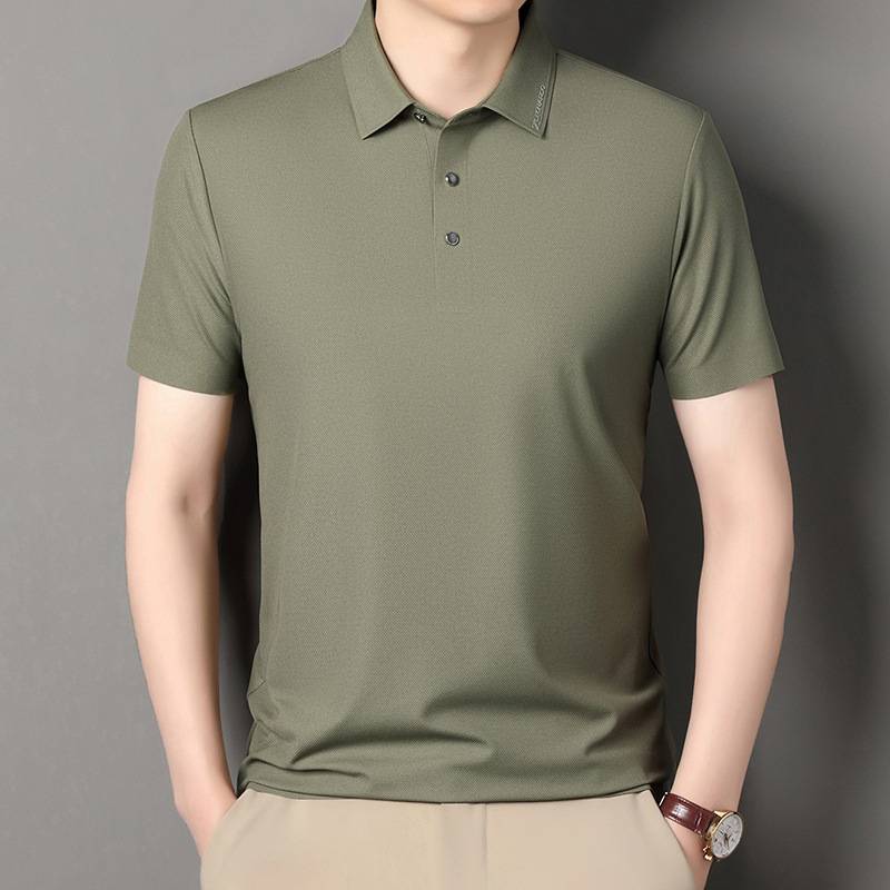 官方2026夏季新款中年男士翻领纯色短袖套头上衣服时尚休闲宽松Po