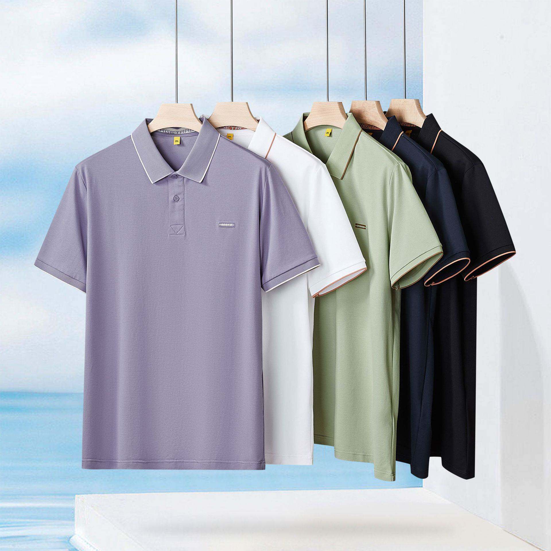 官方品牌2026年夏季新款男士加肥加大码商务休闲翻领短袖T恤