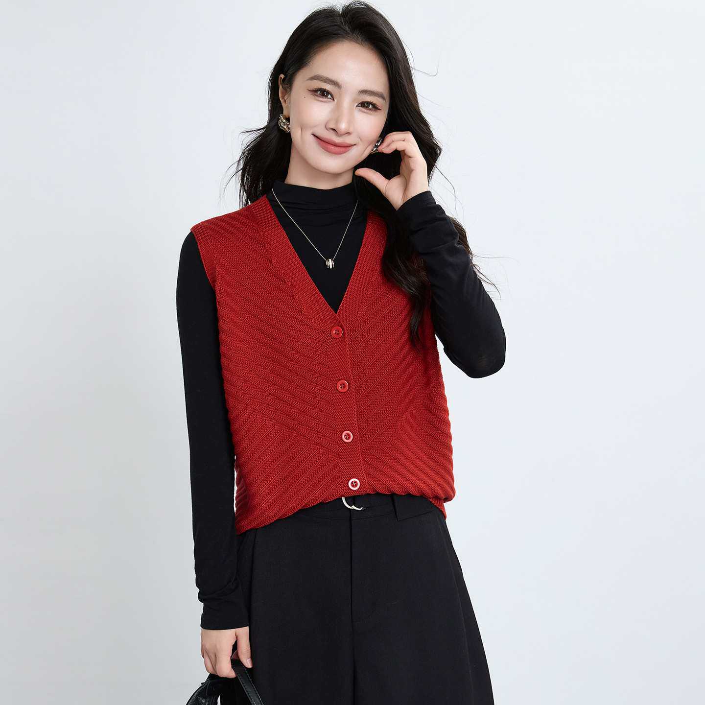 官方春秋女装加凉针织开衫无袖马甲女2026年秋季新款时尚百搭毛衣