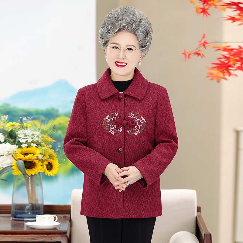 官方中老年人秋装大码外套女奶奶厚款衣服妈妈秋天70岁80老人毛呢