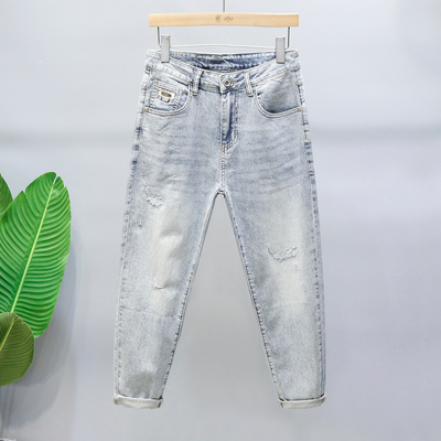 浅蓝色牛仔裤男夏季薄款简约宽松