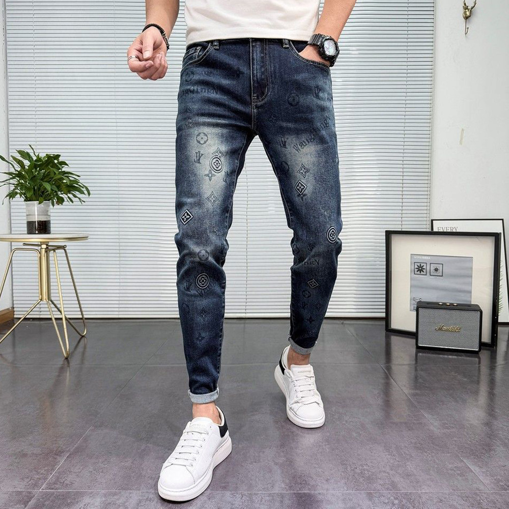 牛仔裤男2026春季新款欧货潮牌高端印花时尚高端百搭青年小脚长裤