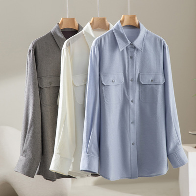 羊毛衬衫女高级感天丝亚麻轻奢宽松气质休闲外套简约衬衣春季新款